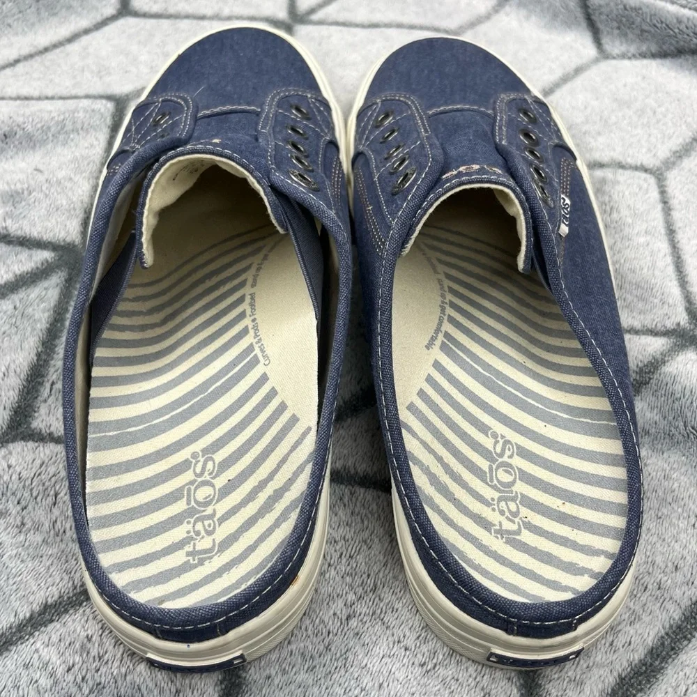 Taos Footwear Slip-in Mules Blue Canvas EZ Soul Shoes Open Heel Sneakers - Picture 6 of 9